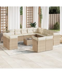 vidaXL 14-częściowy zestaw mebli ogrodowych z poduszkami, beżowy, polirattan Dārza mēbeļu komplekti