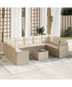 vidaXL 10-częściowy zestaw mebli ogrodowych z poduszkami, beżowy, polirattan Dārza mēbeļu komplekti