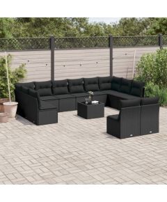 vidaXL 13-częściowy zestaw mebli do ogrodu, poduszki, czarny, rattan PE Dārza mēbeļu komplekti