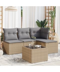 vidaXL 5-częściowy zestaw mebli ogrodowych z poduszkami, beżowy, polirattan Dārza mēbeļu komplekti