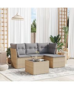vidaXL 5-częściowy zestaw mebli ogrodowych z poduszkami, beżowy, polirattan Dārza mēbeļu komplekti