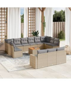 vidaXL 14-częściowy zestaw mebli ogrodowych z poduszkami, beżowy, polirattan Dārza mēbeļu komplekti