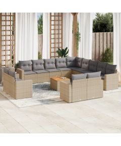 vidaXL 14-częściowy zestaw mebli ogrodowych z poduszkami, beżowy, polirattan Dārza mēbeļu komplekti