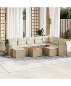 vidaXL 10-częściowy zestaw mebli ogrodowych z poduszkami, beżowy, polirattan Dārza mēbeļu komplekti