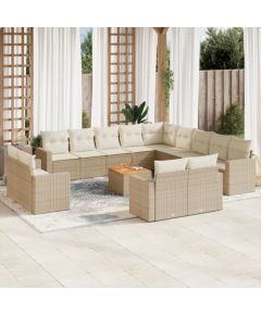 vidaXL 14-częściowy zestaw mebli ogrodowych z poduszkami, beżowy, polirattan Dārza mēbeļu komplekti