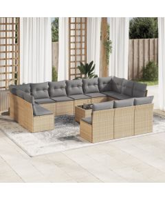 vidaXL 14-częściowy zestaw mebli ogrodowych z poduszkami, beżowy, polirattan Dārza mēbeļu komplekti