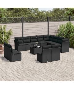 vidaXL 13-częściowy zestaw mebli do ogrodu, poduszki, czarny, rattan PE Dārza mēbeļu komplekti