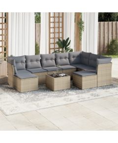 vidaXL 10-częściowy zestaw mebli ogrodowych z poduszkami, beżowy, polirattan Dārza mēbeļu komplekti