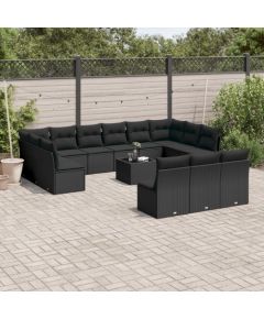 vidaXL 14-częściowy zestaw wypoczynkowy do ogrodu, poduszki czarny rattan PE Dārza mēbeļu komplekti