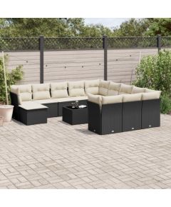 vidaXL 13-częściowy zestaw mebli do ogrodu, poduszki, czarny, rattan PE Dārza mēbeļu komplekti