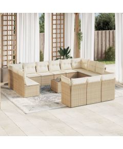 vidaXL 14-częściowy zestaw mebli ogrodowych z poduszkami, beżowy, polirattan Dārza mēbeļu komplekti