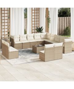 vidaXL 14-częściowy zestaw mebli ogrodowych z poduszkami, beżowy, polirattan Dārza mēbeļu komplekti