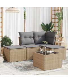 vidaXL 5-częściowy zestaw mebli ogrodowych z poduszkami, beżowy, polirattan Dārza mēbeļu komplekti