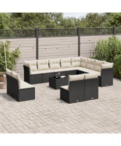 vidaXL 13-częściowy zestaw mebli do ogrodu, poduszki, czarny, rattan PE Dārza mēbeļu komplekti