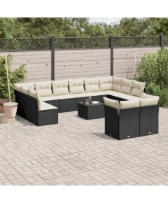 vidaXL 13-częściowy zestaw mebli do ogrodu, poduszki, czarny, rattan PE Dārza mēbeļu komplekti