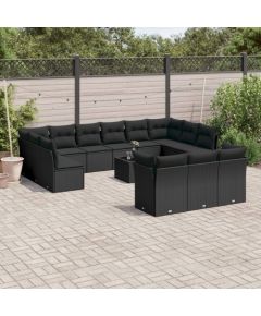 vidaXL 14-częściowy zestaw wypoczynkowy do ogrodu, poduszki czarny rattan PE Dārza mēbeļu komplekti