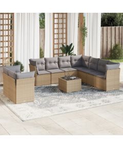 vidaXL 10-częściowy zestaw mebli ogrodowych z poduszkami, beżowy, polirattan Dārza mēbeļu komplekti