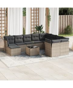 vidaXL 11-częściowy zestaw mebli ogrodowych z poduszkami, szary rattan PE Dārza mēbeļu komplekti