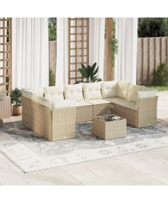 vidaXL 10-częściowy zestaw mebli ogrodowych z poduszkami, beżowy, polirattan Dārza mēbeļu komplekti