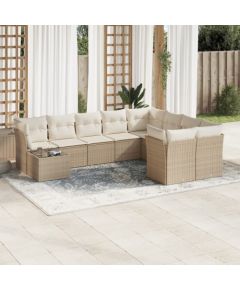 vidaXL 10-częściowy zestaw mebli ogrodowych z poduszkami, beżowy, polirattan Dārza mēbeļu komplekti