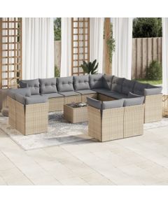 vidaXL 14-częściowy zestaw mebli ogrodowych z poduszkami, beżowy, polirattan Dārza mēbeļu komplekti