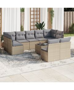 vidaXL 10-częściowy zestaw mebli ogrodowych z poduszkami, beżowy, polirattan Dārza mēbeļu komplekti