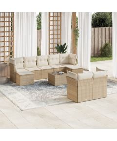 vidaXL 10-częściowy zestaw mebli ogrodowych z poduszkami, beżowy, polirattan Dārza mēbeļu komplekti