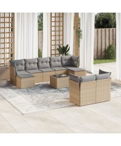 vidaXL 10-częściowy zestaw mebli ogrodowych z poduszkami, beżowy, polirattan Dārza mēbeļu komplekti