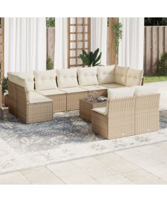 vidaXL 10-częściowy zestaw mebli ogrodowych z poduszkami, beżowy, polirattan Dārza mēbeļu komplekti