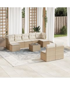 vidaXL 10-częściowy zestaw mebli ogrodowych z poduszkami, beżowy, polirattan Dārza mēbeļu komplekti