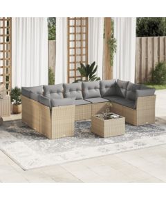 vidaXL 10-częściowy zestaw mebli ogrodowych z poduszkami, beżowy, polirattan Dārza mēbeļu komplekti