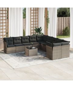 vidaXL 11-częściowy zestaw mebli ogrodowych z poduszkami, szary rattan PE Dārza mēbeļu komplekti