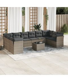 vidaXL 11-częściowy zestaw mebli ogrodowych z poduszkami, szary rattan PE Dārza mēbeļu komplekti