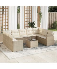 vidaXL 10-częściowy zestaw mebli ogrodowych z poduszkami, beżowy, polirattan Dārza mēbeļu komplekti