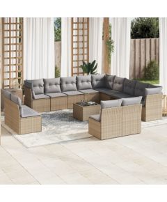 vidaXL 14-częściowy zestaw mebli ogrodowych z poduszkami, beżowy, polirattan Dārza mēbeļu komplekti