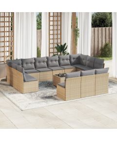 vidaXL 14-częściowy zestaw mebli ogrodowych z poduszkami, beżowy, polirattan Dārza mēbeļu komplekti