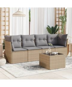 vidaXL 5-częściowy zestaw mebli ogrodowych z poduszkami, beżowy, polirattan Dārza mēbeļu komplekti