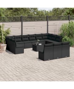 vidaXL 14-częściowy zestaw wypoczynkowy do ogrodu, poduszki czarny rattan PE Dārza mēbeļu komplekti