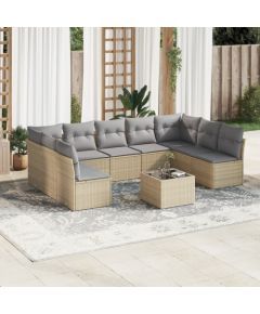 vidaXL 10-częściowy zestaw mebli ogrodowych z poduszkami, beżowy, polirattan Dārza mēbeļu komplekti