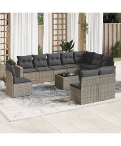 vidaXL 11-częściowy zestaw mebli ogrodowych z poduszkami, szary rattan PE Dārza mēbeļu komplekti