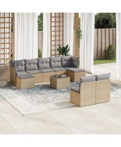 vidaXL 10-częściowy zestaw mebli ogrodowych z poduszkami, beżowy, polirattan Dārza mēbeļu komplekti