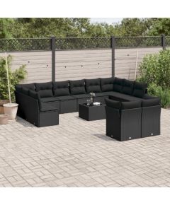 vidaXL 13-częściowy zestaw mebli do ogrodu, poduszki, czarny, rattan PE Dārza mēbeļu komplekti