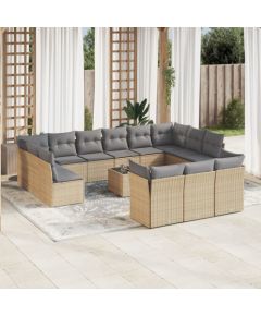 vidaXL 14-częściowy zestaw mebli ogrodowych z poduszkami, beżowy, polirattan Dārza mēbeļu komplekti