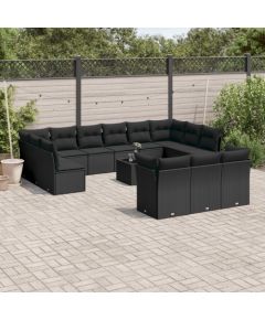 vidaXL 14-częściowy zestaw wypoczynkowy do ogrodu, poduszki czarny rattan PE Dārza mēbeļu komplekti