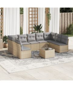 vidaXL 10-częściowy zestaw mebli ogrodowych z poduszkami, beżowy, polirattan Dārza mēbeļu komplekti