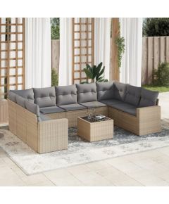 vidaXL 10-częściowy zestaw mebli ogrodowych z poduszkami, beżowy, polirattan Dārza mēbeļu komplekti