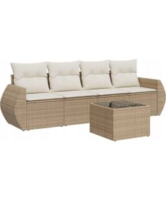 vidaXL 5-częściowy zestaw mebli ogrodowych z poduszkami, beżowy, polirattan Dārza mēbeļu komplekti