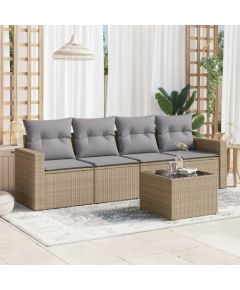 vidaXL 5-częściowy zestaw mebli ogrodowych z poduszkami, beżowy, polirattan Dārza mēbeļu komplekti