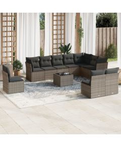 vidaXL 11-częściowy zestaw mebli ogrodowych z poduszkami, szary rattan PE Dārza mēbeļu komplekti