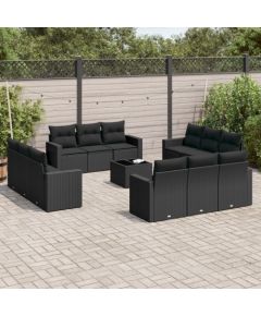 vidaXL 13-częściowy zestaw mebli do ogrodu, poduszki, czarny, rattan PE Dārza mēbeļu komplekti